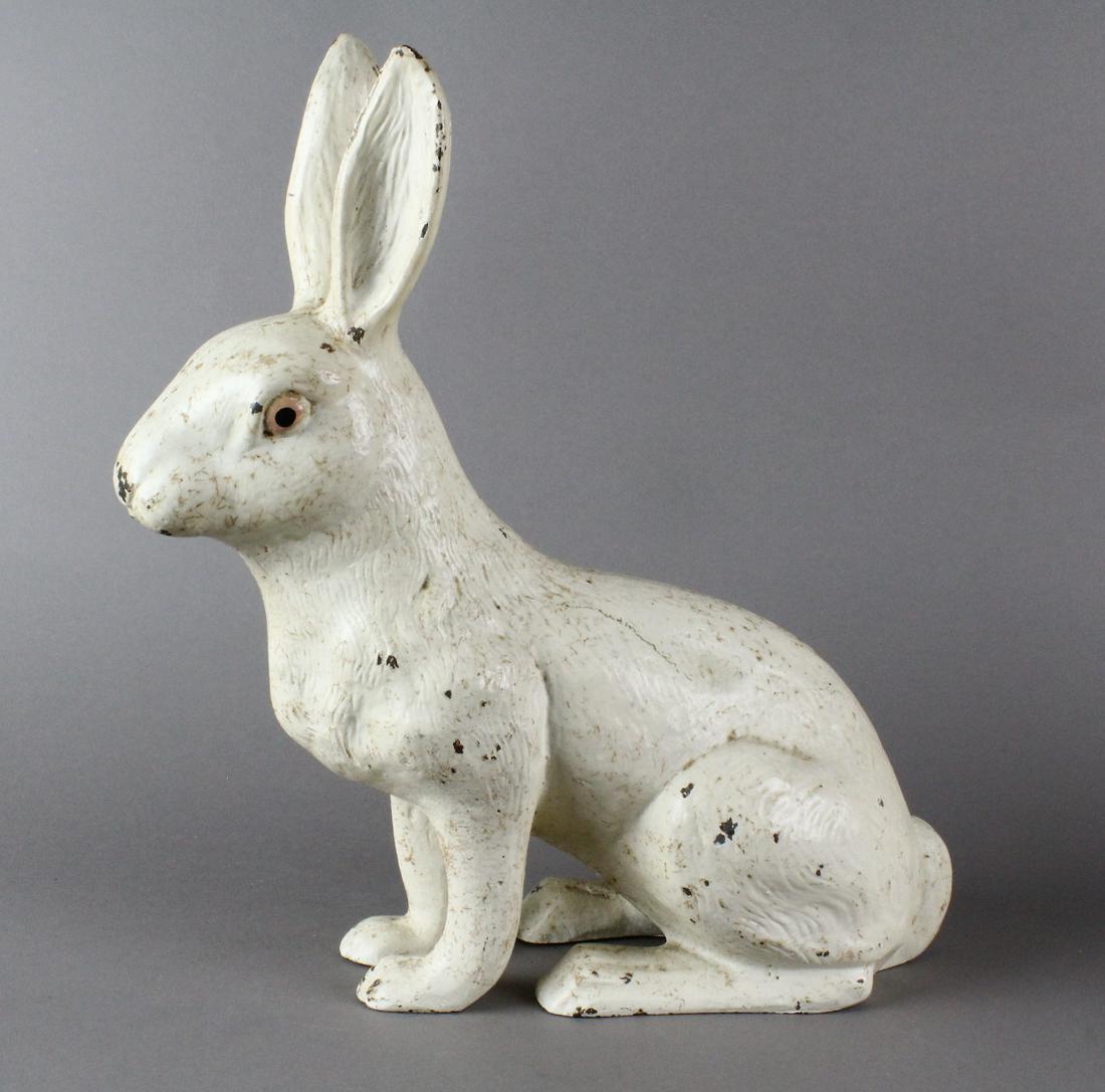 Large White Rabbit Cast Iron Door Stop: Seated white Rabbit Cast Iron Door Stop. Excellent original paint 12 inches tall.