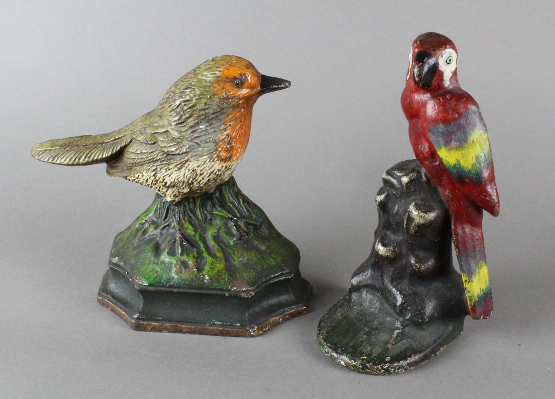 Cast Iron Bird & Parrot Doorstop: Cast Iron Bird & Parrot Doorstops. Excellent paint and casting.