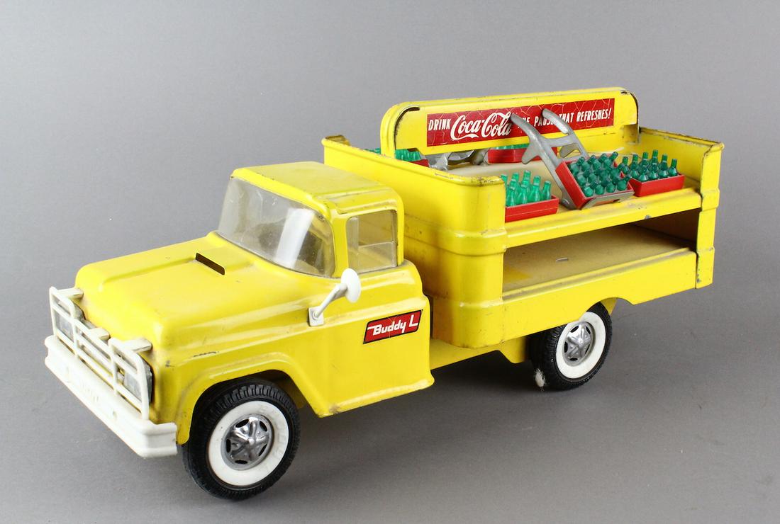 Buddy L Coco-Cola Truck: Buddy L Coco-Cola Truck with hand truck and miniature coke bottles.