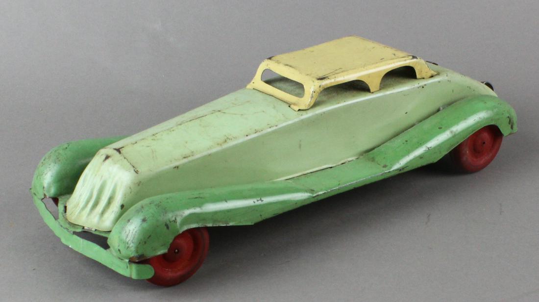1930s Buffalo Toys Tin Roadster Two Tone: 1930s Two Tone Tin Roadster Pull Wind - Screw Drive Buffalo Toys.