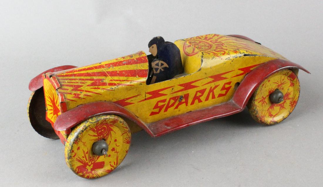 Marx Tin SPARKS Race Car with Driver Wind Up: Marx Tin SPARKS Race Car with Driver Wind Up