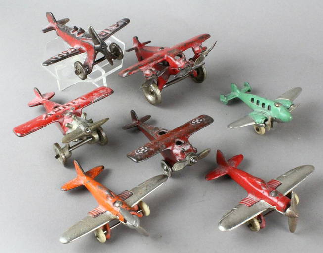 7 Hubley Cast Iron Airplanes Including Air Ford