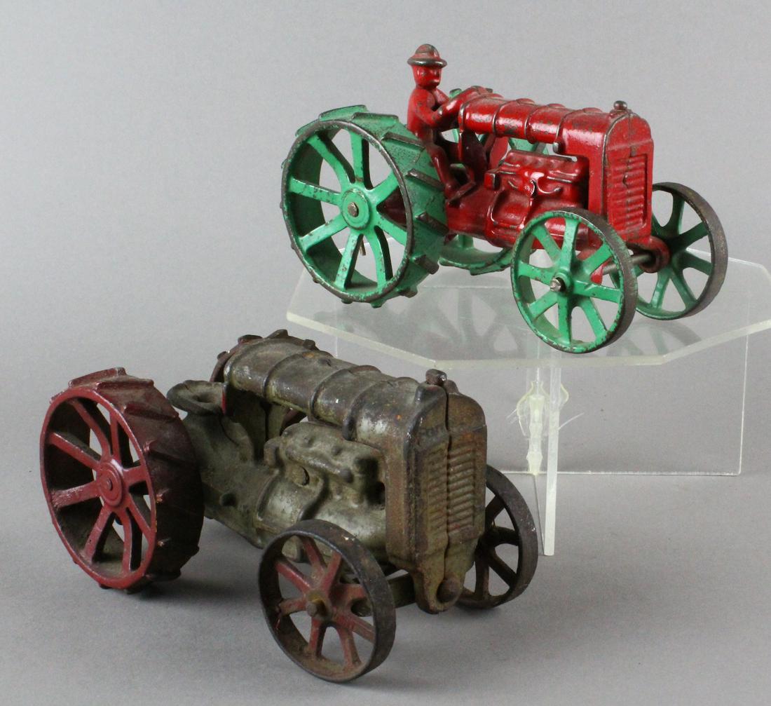 Arcade Cast Iron Tractors: Arcade Cast Iron Tractors. Fordson and tractor with integral driver.
