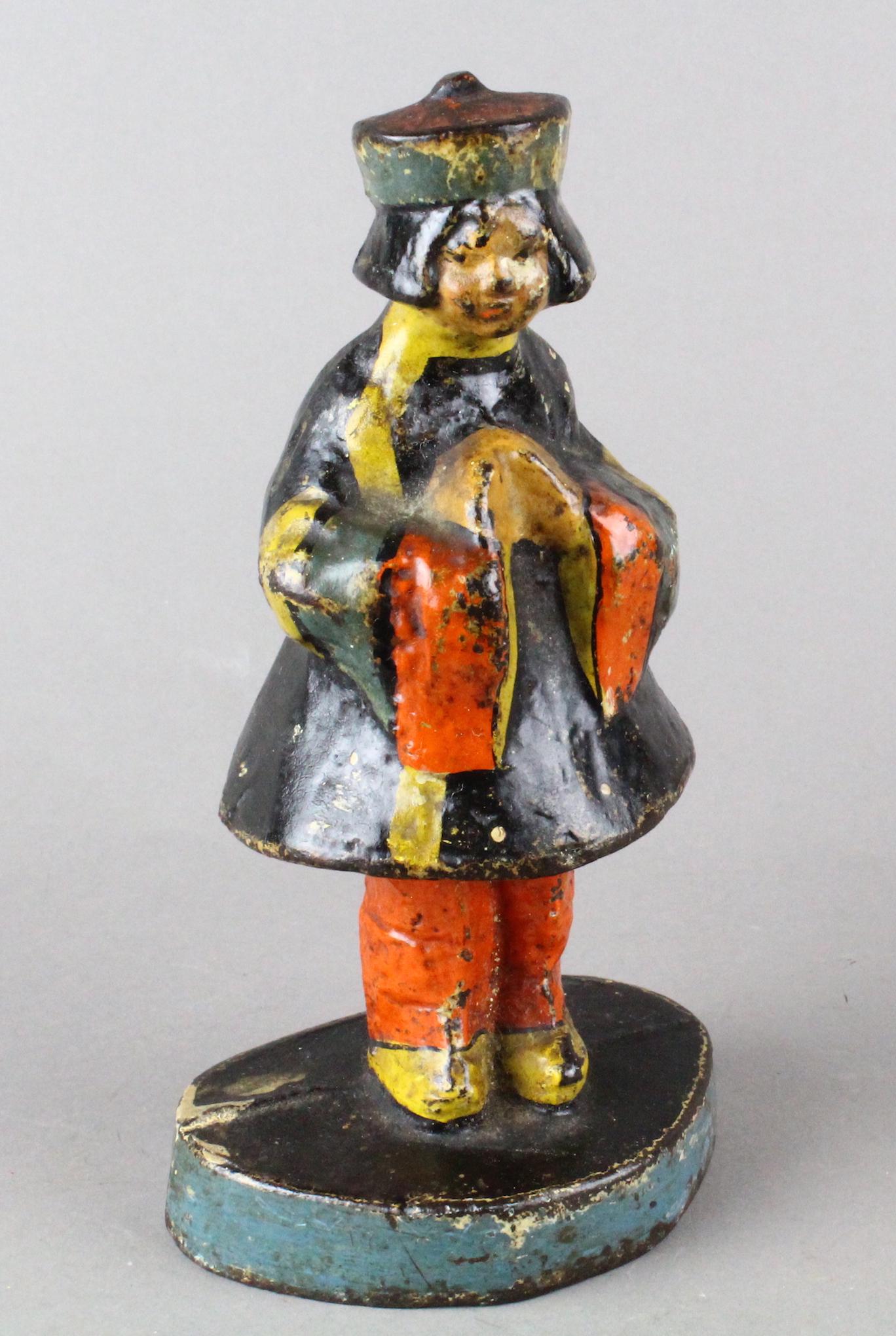 Hubley Chinese Child Doorstop Orig Paint: China Child Doorstop Orig Polychrome Paint. 8 inches tall.
