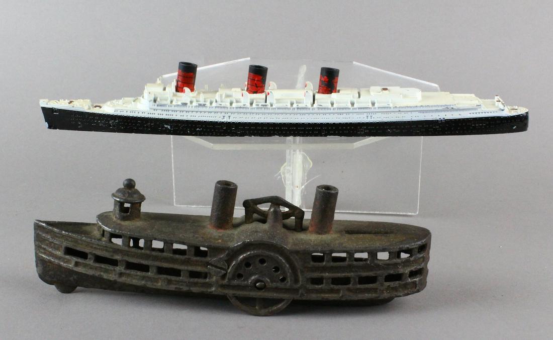 Cast Iron Steamboat & Minic Ocean Liner Steam Ship: Cast Iron Steamboat & Minic Tri-Ang Ocean Luxury Liner Steam Ship