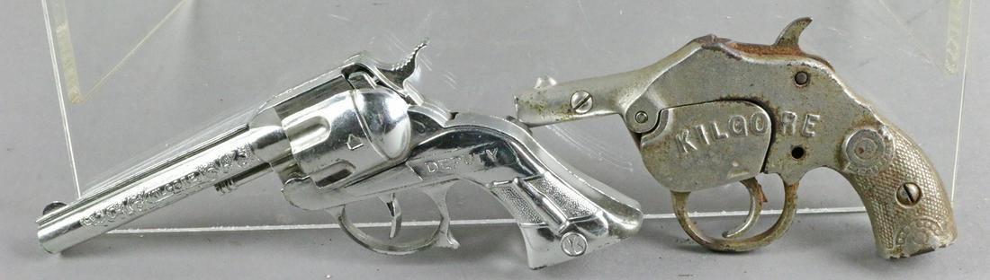 Kilgore Cap Gun Lot Deputy: Kilgore Cap Gun Lot Deputy, 8 inches works, cast iron gun 6 inches needs repair