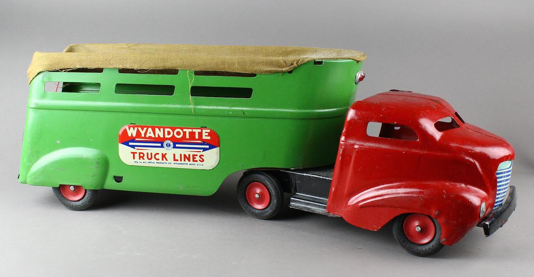 Wyandotte Truck Lines Large Truck: Wyandotte Truck Lines pressed steel truck with the original canvas top. All original.