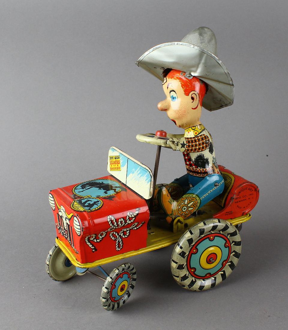 Unique Art Rodeo Joe Tin Crazy Car Wind up: Unique Art Rodeo Joe Crazy Car excellent litho.