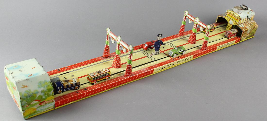 Unique Art Lincoln Tunnel Tin Wind Up Toy: Unique Art Lincoln Tunnel New York to New Jersey original tin wind up working toy.