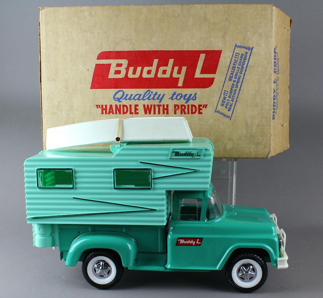 Buddy L Camper with Boat Mint in Box: Buddy L Camper with Boat Mint in Box. Toy is pristine, box is complete with bright graphics.