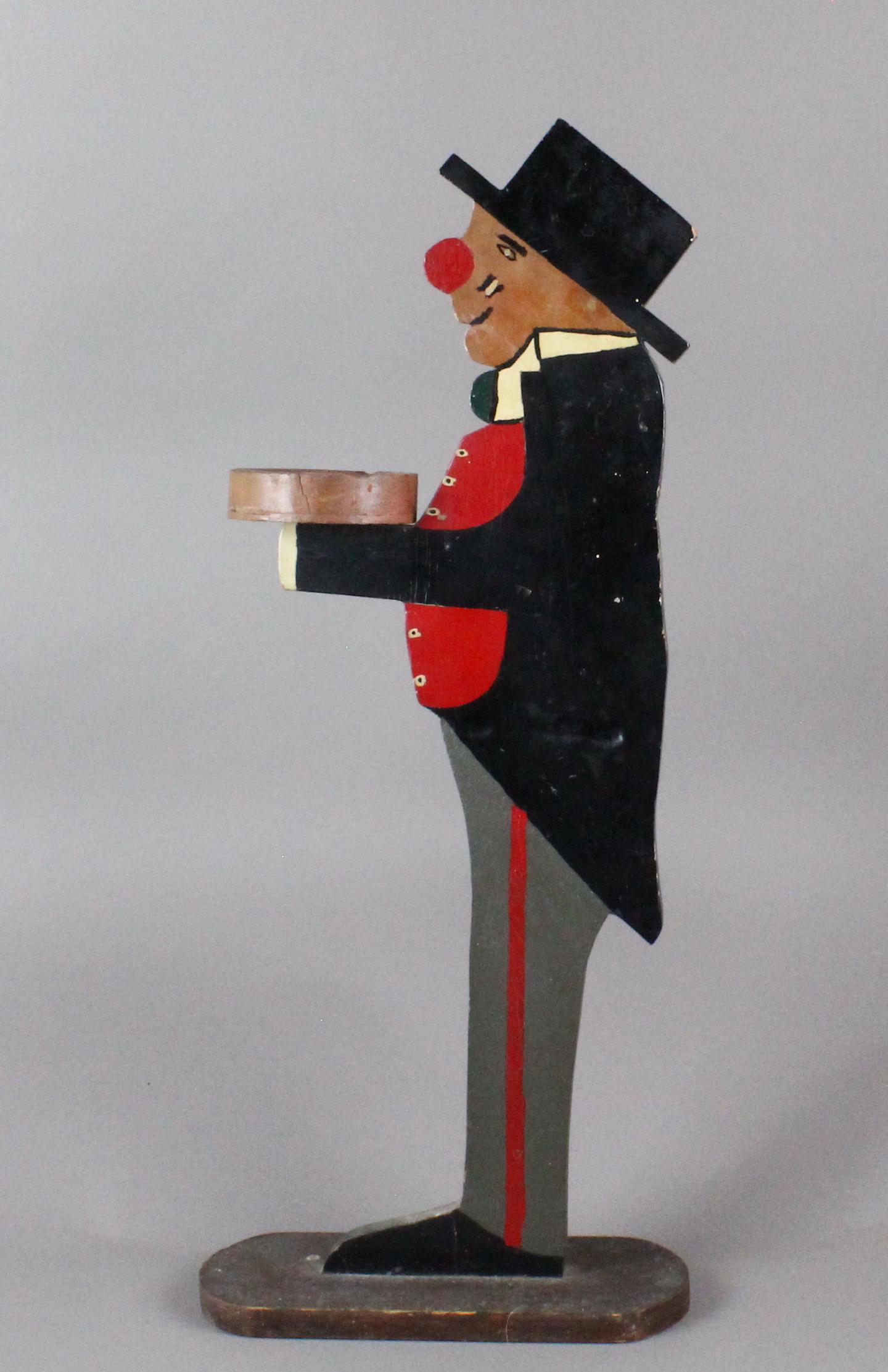 1930s Maggie & Jiggs Character Butler Stand: 1930s Maggie & Jiggs Character Butler Stand. Red nosed man with top hat is 29 inches tall.