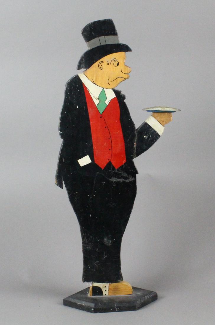 1930s Jiggs Cartoon Character Butler Stand: 1930s Jiggs Cartoon Character Butler Stand. Excellent condition, 24 1/2 inches tall.