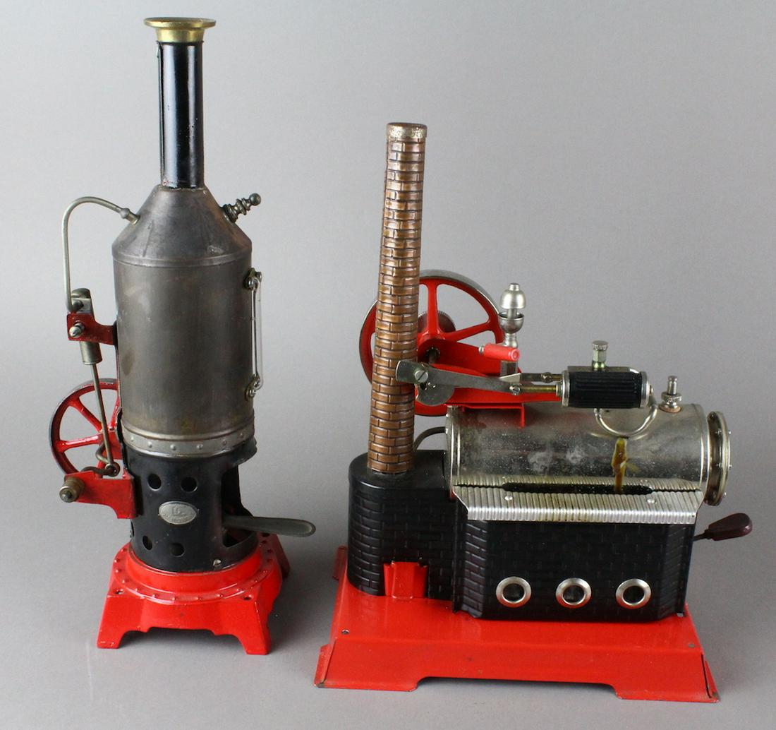 German Horizontal & Vertical Steam Engines: German Horizontal & Vertical Steam Engines- one by Doll et Cie and the other horizontal engine by Wilesco.