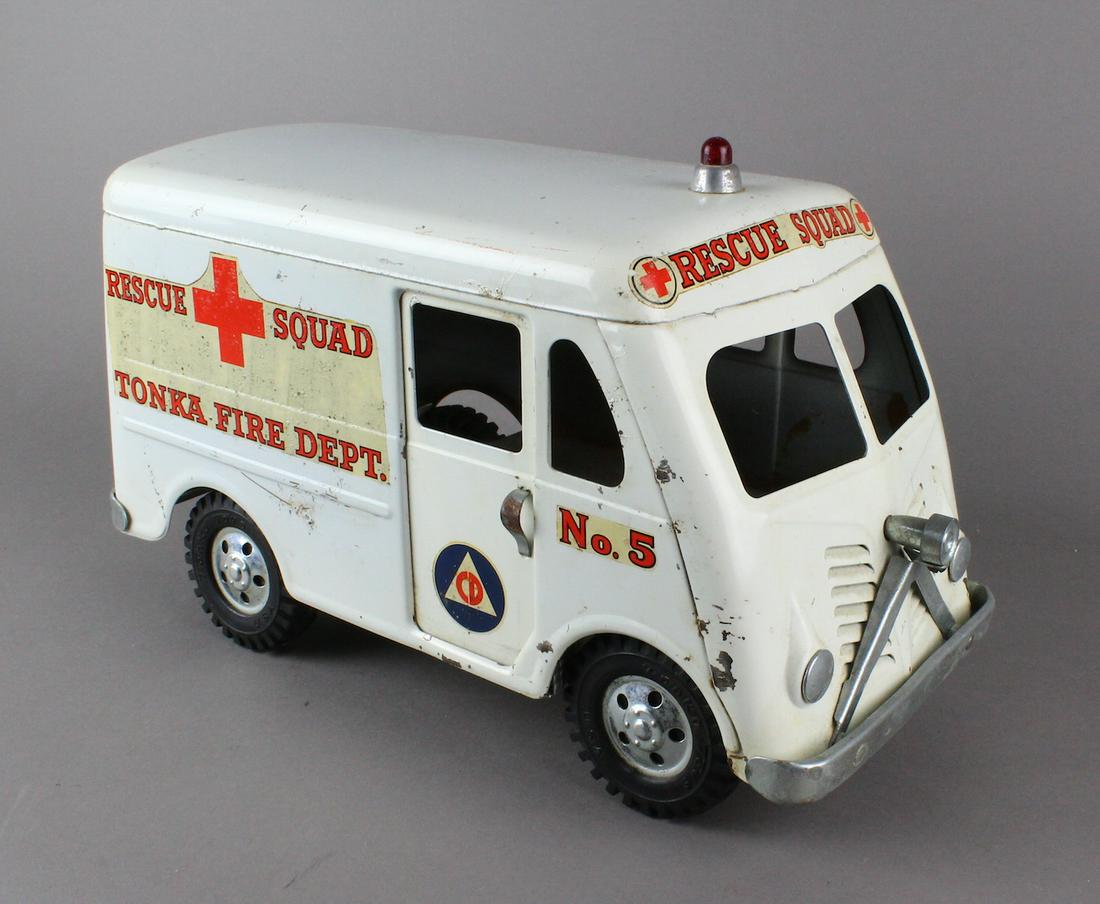 Tonka Rescue Squad Fire Dept Van: 1950s Tonka Rescue Squad Fire Dept Van. Original truck 12 inches long.