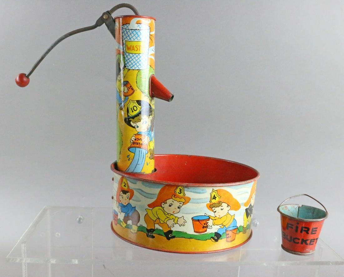 Ohio Art Fire Bucket Sand Toy Tin Litho: Ohio Art Fire Bucket Sand Toy Tin Litho 10 inches