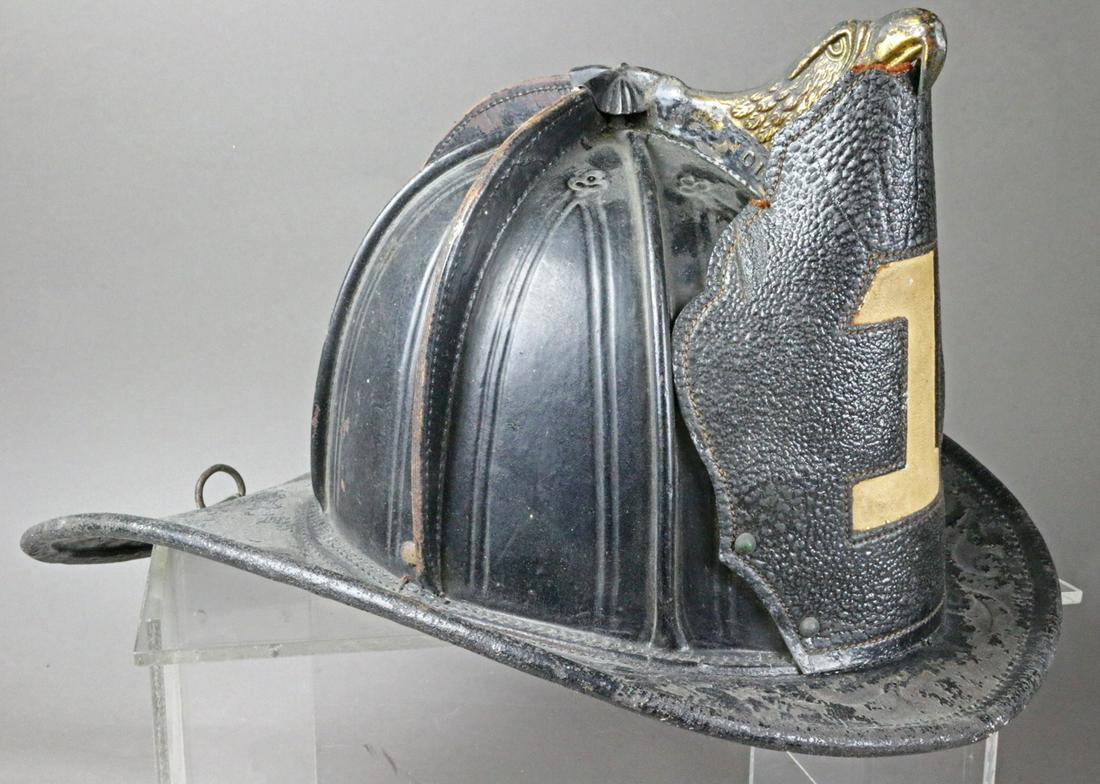 Leather Fire Helmet Eagle Motif: Leather Fire Helmet Eagle Motif 14 inches