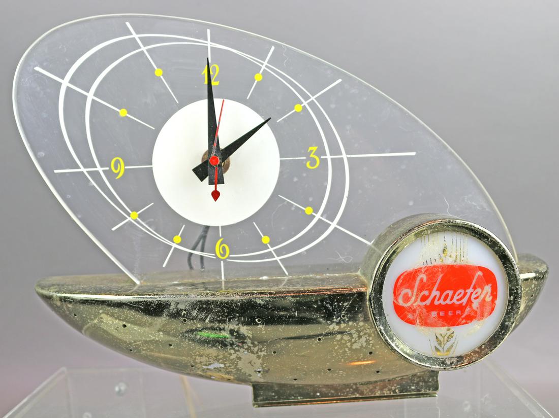 Schaefer Beer Mid Century Adv Clock: Schaefer Beer Mid Century Adv Clock 15 inch works