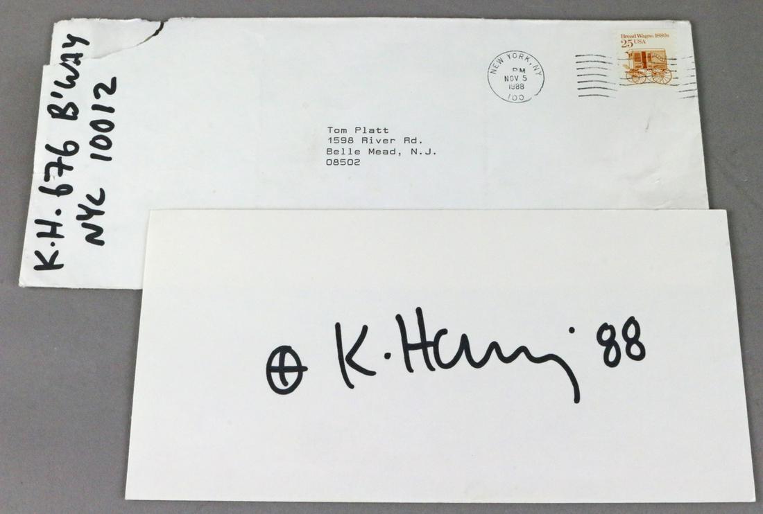 Keith Haring Signed Card With Orig Envelope: Original coorespondance including signed card and original envelope in Harings hand All autographs & signed ephemera presented here is from the Cordelia Platt autograph collection. Highly regarded in 