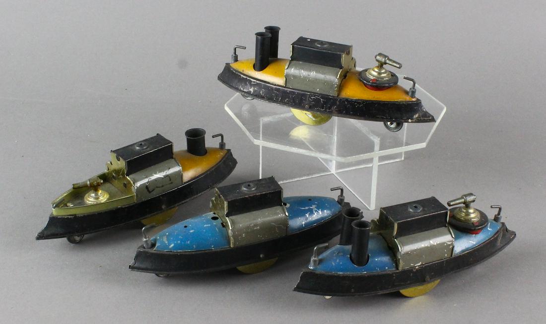 Hess German Tin Battleships Armada: 4 Hess battle ships c.1915. WW1 tin ships would be part of Armada with larger Hess gun boat. All in fine original condition.