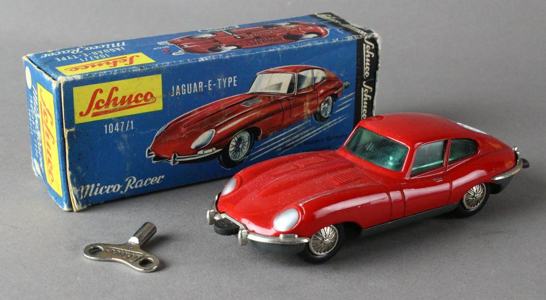 Schuco Jaguar 1047 in Box: Schuco German wind up Jaguar 1047/1 in Box with key. NM