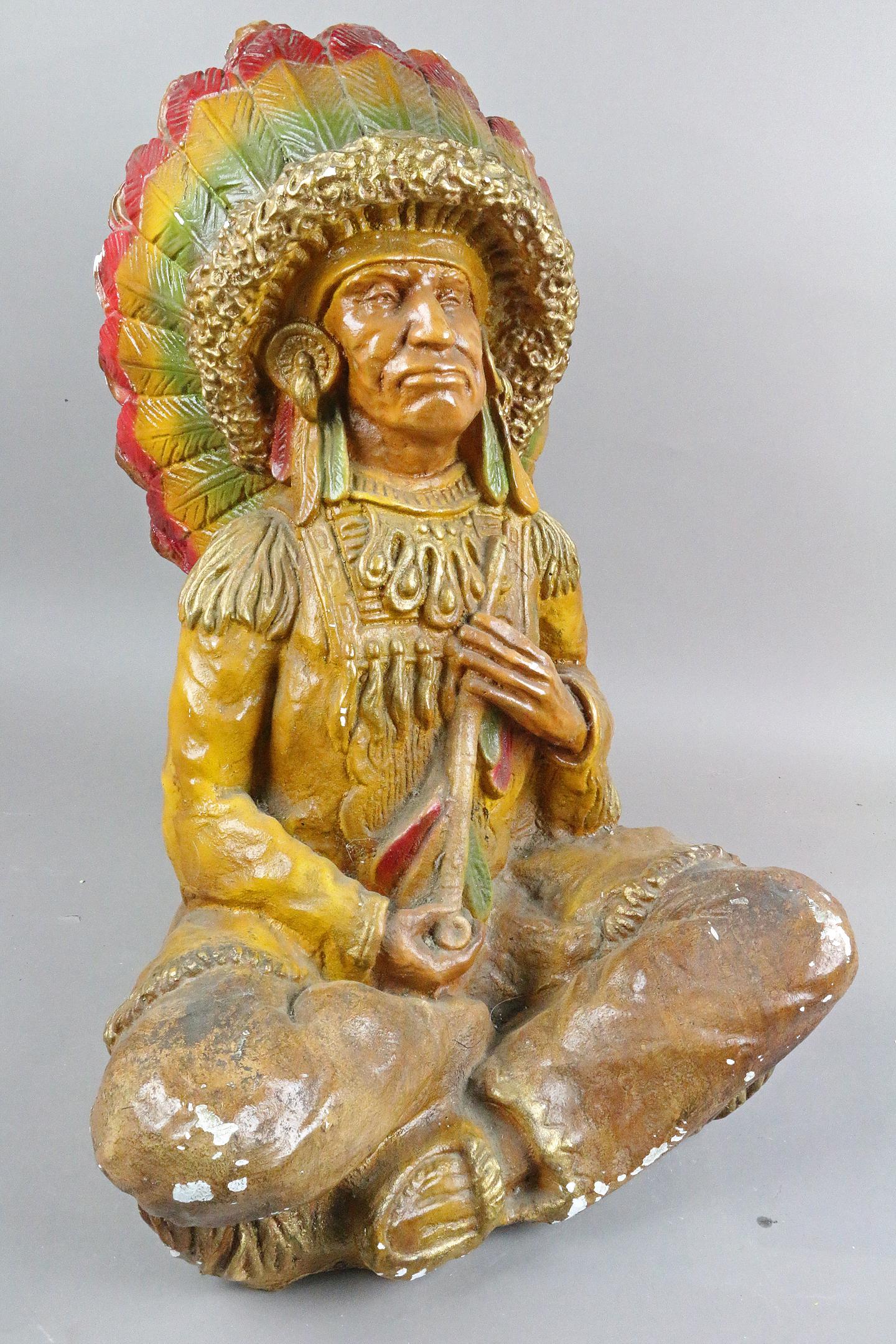Cigar Store Chalk Indian 1920s: Cigar Store Chalk Indian, 20 inches tall, beautiful polychrome