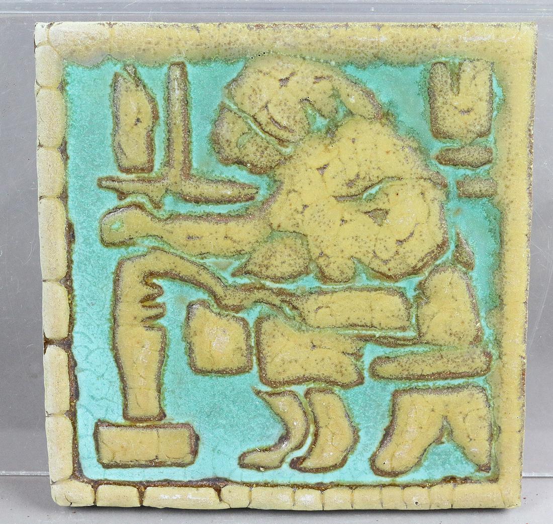 Grueby Monk Reading Book Figural Tile (1 of 3)