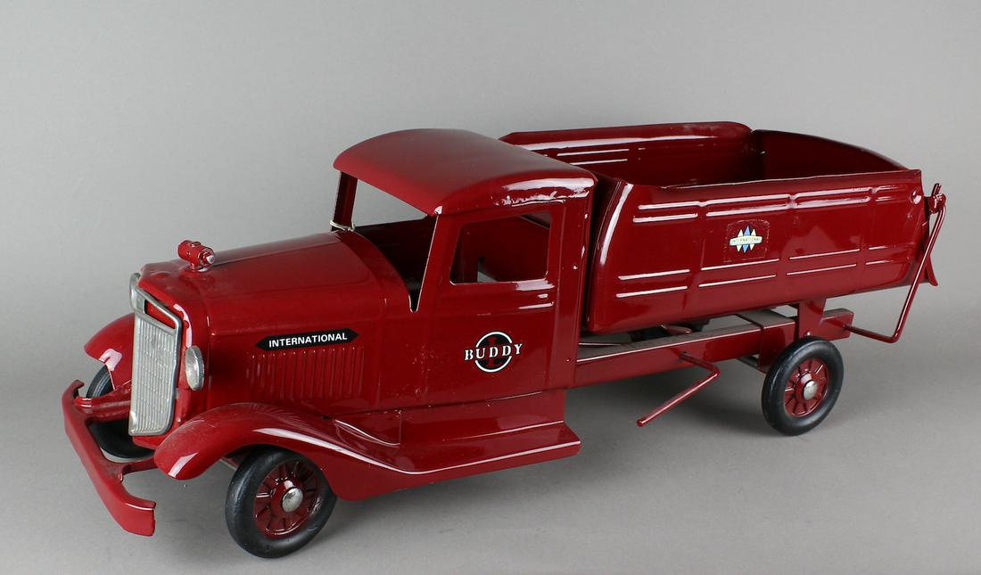 Buddy L International Dump Truck: Buddy L IH Dump Truck 1935. Pressed steel, restored 25 inches long. \r\n