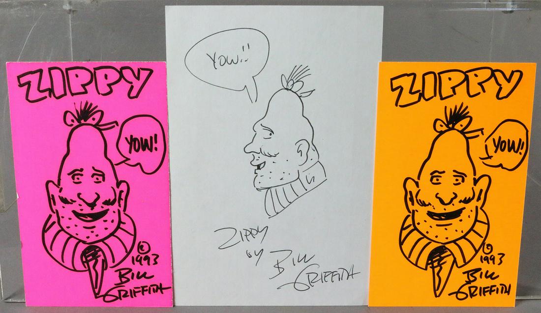Zippy The Pinhead Hand Drawn Cartoon Bill Griffin: Zippy The Pinhead Hand Drawn Cartoon Bill Griffin, 6x4, 5x3 All autographs & signed ephemera presented here is from the Cordelia Platt autograph collection. Highly regarded in the autograph industry, 