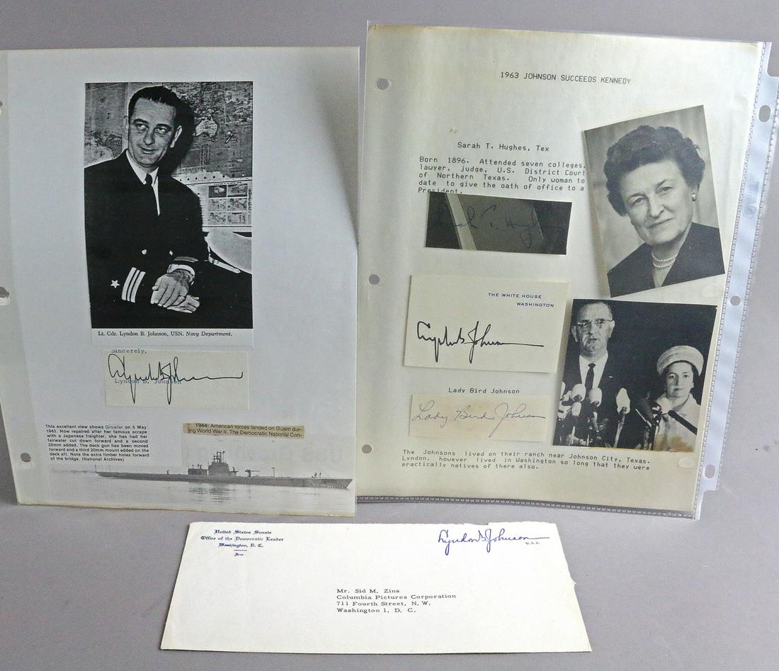 Lyndon B Johnson, Lady Bird, Sarah Hughes Lot Signed: Lyndon B Johnson, Lady Bird Johnson and Sarah T. Hughes- the only woman to give the oath of office to a president, signed Lot of cut signatures. All autographs & signed ephemera presented here is from