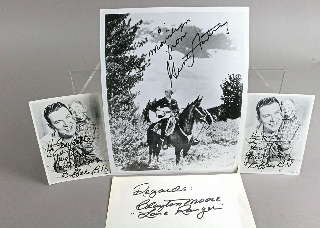 Gene Autry Clayton Moore Buffalo Bob Autographs: Gene Autry Clayton Moore Buffalo Bob Autographs All autographs & signed ephemera presented here is from the Cordelia Platt autograph collection. Highly regarded in the autograph industry, Cordelia was