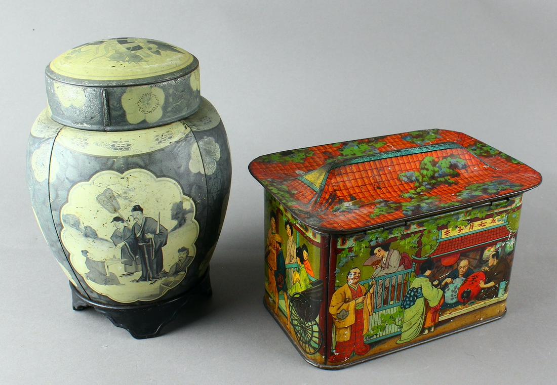 1900s Biscuit Tin McFarlane Lang Chinese Theme: 1900s Biscuit Tin McFarlane Lang Chinese Theme. Ming vase tin and elaborate litho tin.