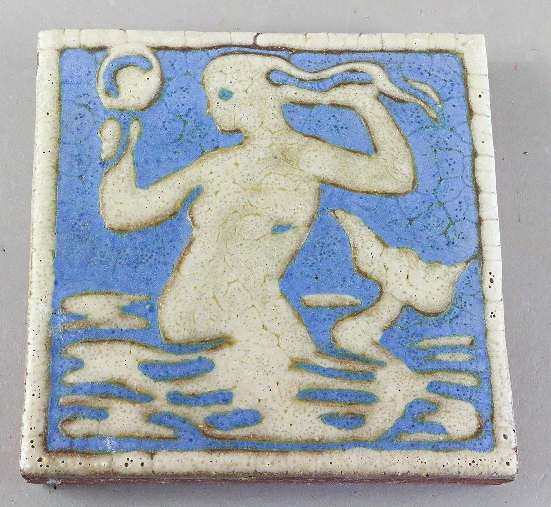 Grueby Mermaid Figural Tile 6 x 6: Grueby Mermaid Figural Tile 6 x 6