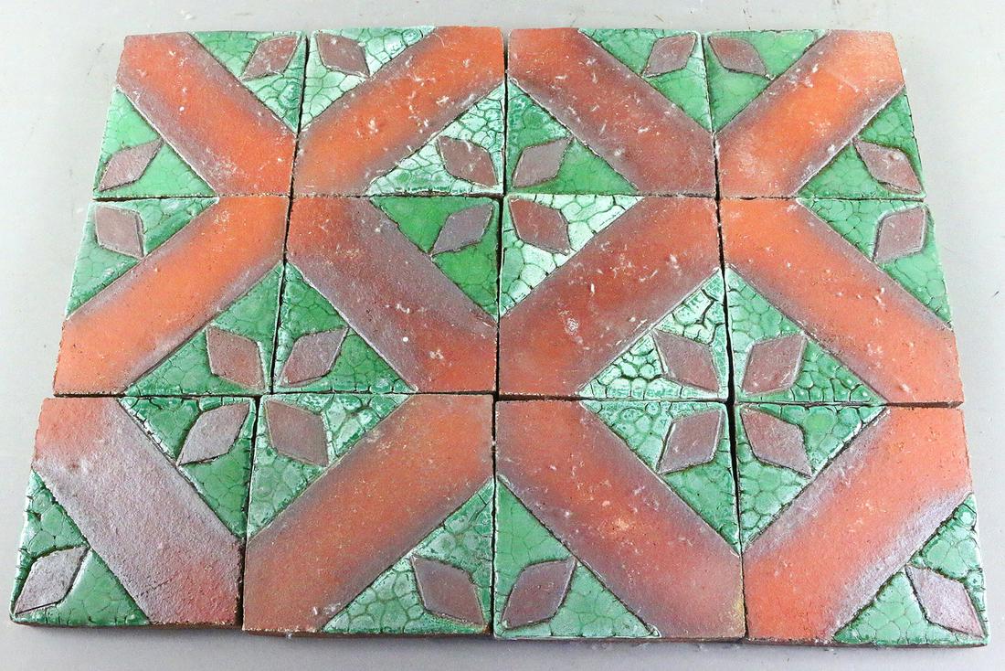 Grueby Green Mottled Rust 4x4 Tile Lot 12: Grueby Green Mottled Rust 4x4 Tile Lot 12