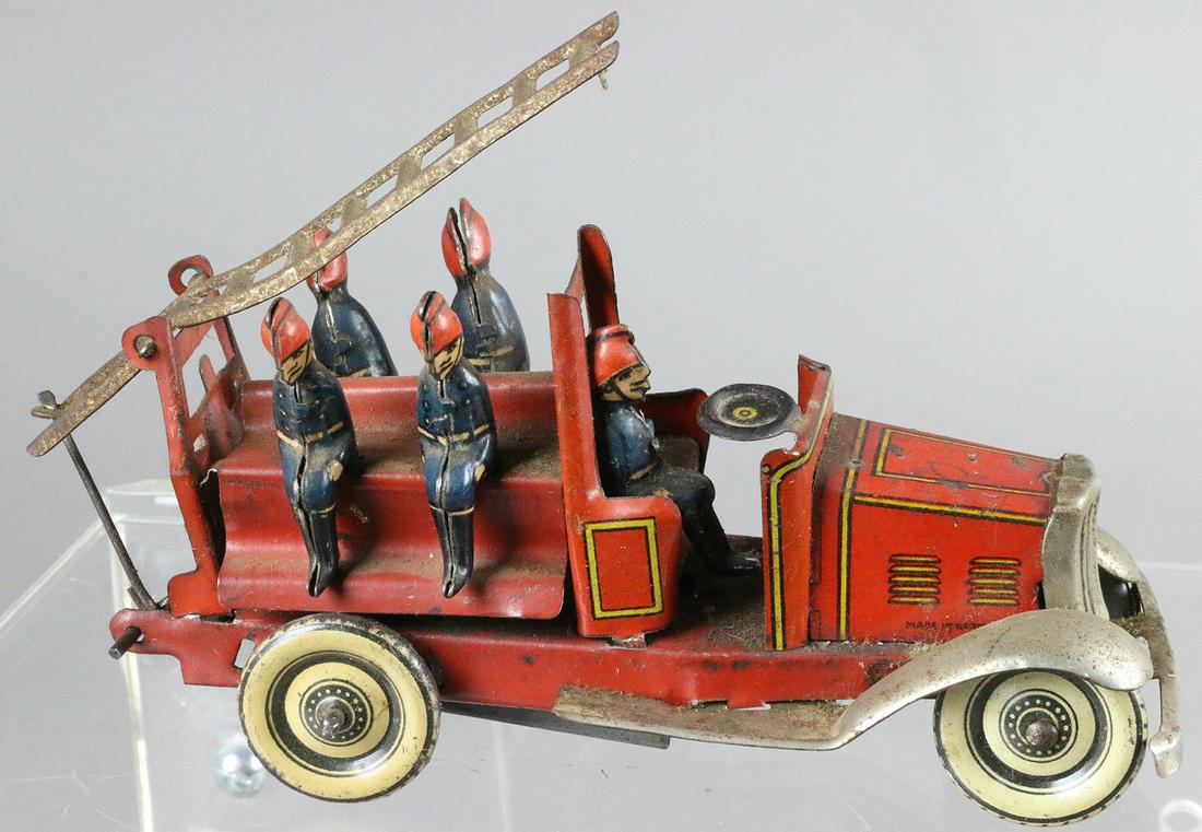 Fischer German Penny Toy Fire Truck: Fischer German Penny Toy Fire Truck, Tin Litho, wind up, 5 inches