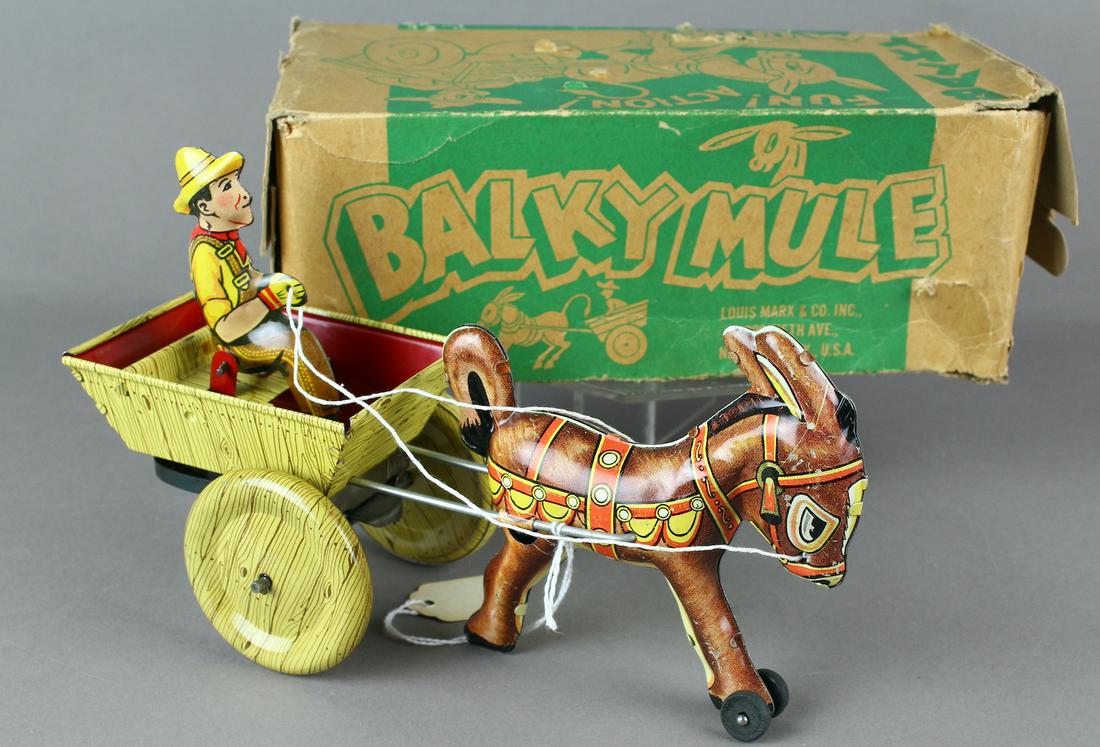 Marx Tin Balky Mule In Box: Marx Tin wind up Balky Mule In Box