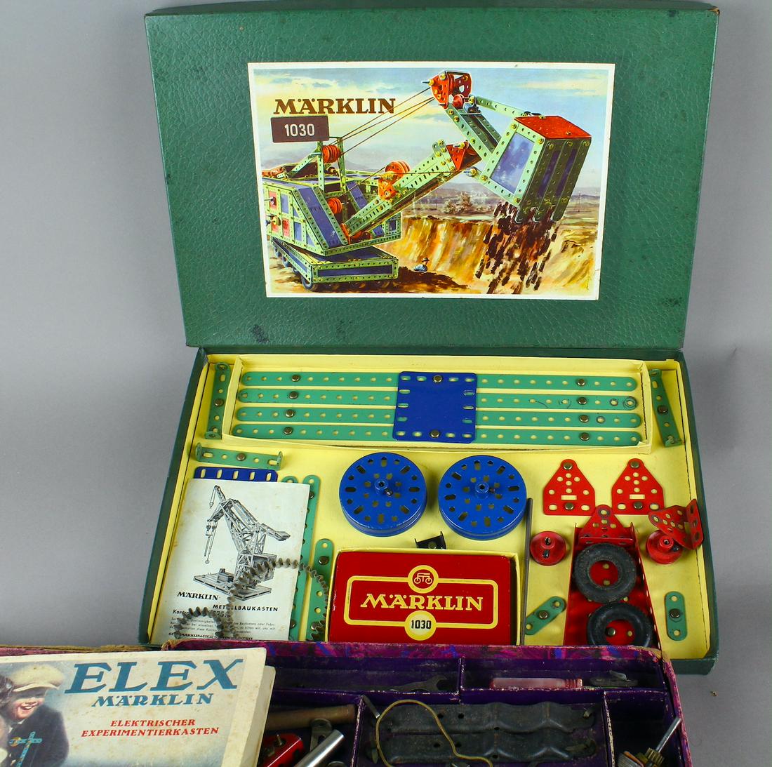 3 Marklin German Constructor Sets In Box: Marklin German Construction set 1030 near mint in the box, 501 used in the box and 99A Crane Set excellent in the original box. 3 Sets!