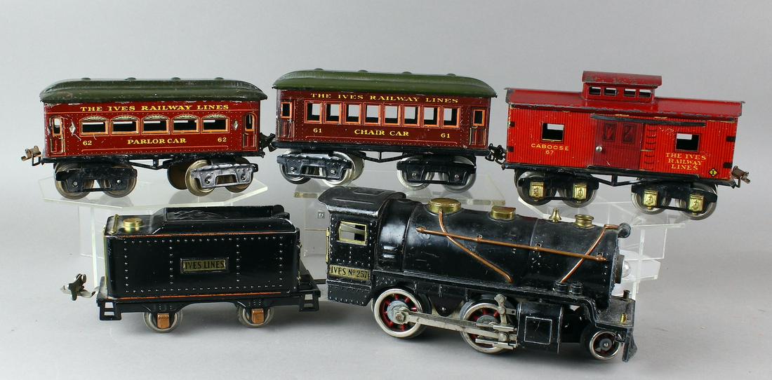 Ives 257 Steam Loco and Tender & Cars: Ives 257 Steam Loco and Tender & Cars 61 62 and 67.