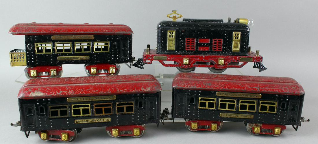 Ives 3261 Locomotive and 133 134 Pullmans: Ives 3261 Locomotive (Knickerbocker) Red/Black & 133 134 Pullmans.
