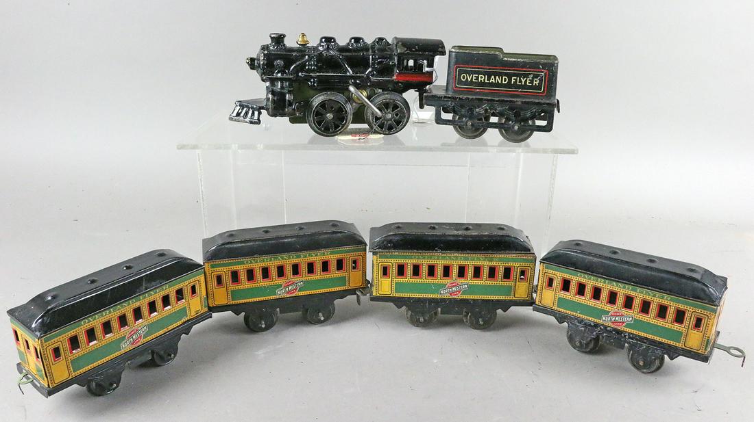 Hafner Overland Flyer Train Set with Box: Hafner Overland Flyer Train Set, scarce, 1925 4 cars and original box.