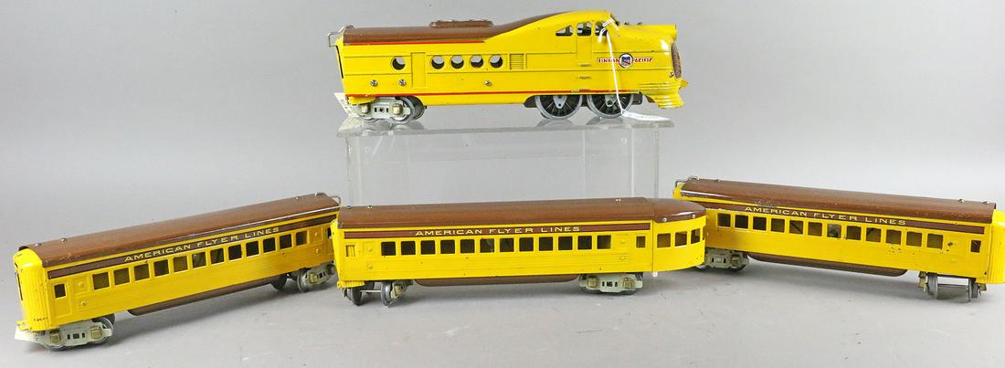 American Flyer Union Pacific Set: American Flyer Union Pacific Set, 1730 power car w/ three lighted coaches, 1937