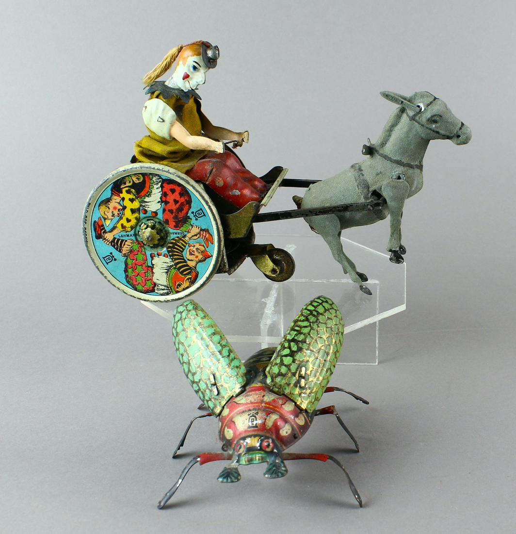 Lehmann Balky Mule & Beetle German Tin: Lehmann Balky Mule & Beetle German Tin. Mule wind up needs adjustment.
