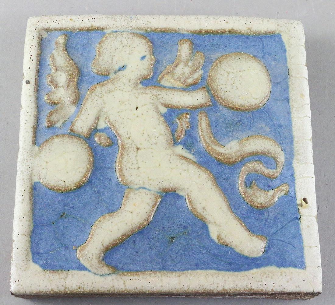 Grueby Cupid Cymbal Figural Tile 6x6: Grueby Cupid Cymbal Figural Tile 6x6