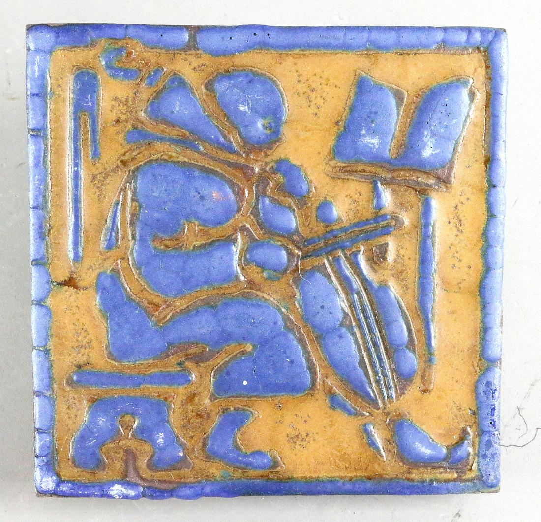 Grueby Monk Playing Cello Figural Tile 6x6: Grueby Monk Playing Cello Figural Tile 6x6