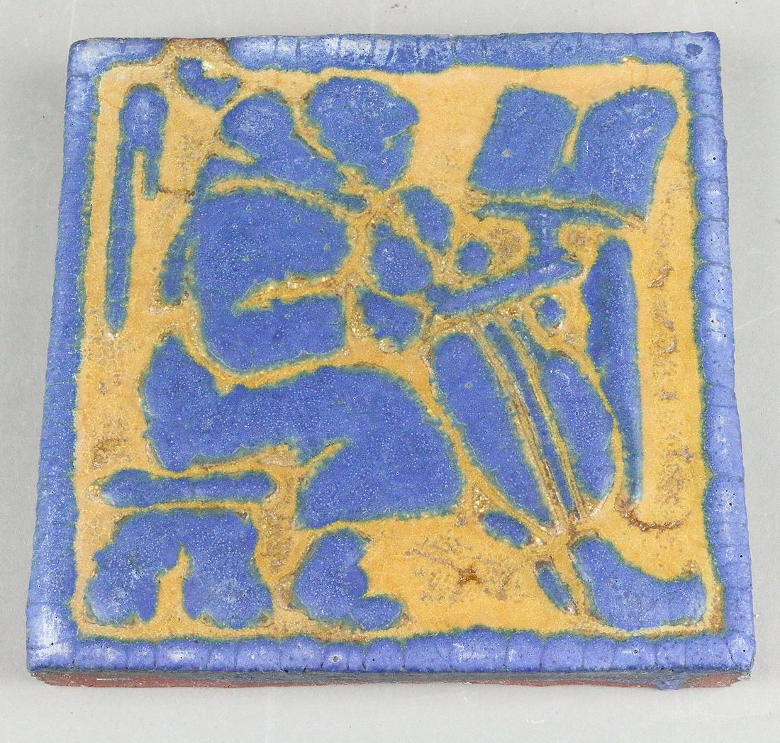 Grueby Figural Tile Monk Playing Cello 6x6: Grueby Figural Tile Monk Playing Cello 6x6