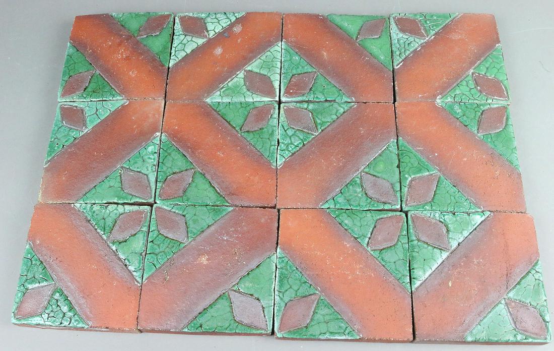 Grueby Green and Rust 4x4 Tile Lot 12: Grueby Green and Rust 4x4 Tile Lot 12