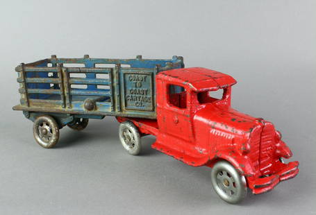 Large Williams Coast to Coast Cast Iron Truck & Trailer: Large Williams Coast to Coast Cast Iron Truck & Trailer. Large version 10 inches long, old repaint on cab.