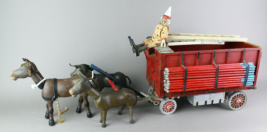 Schoenhut Donkeys Pulling Circus Tent Poles Wagon (1 of 5)