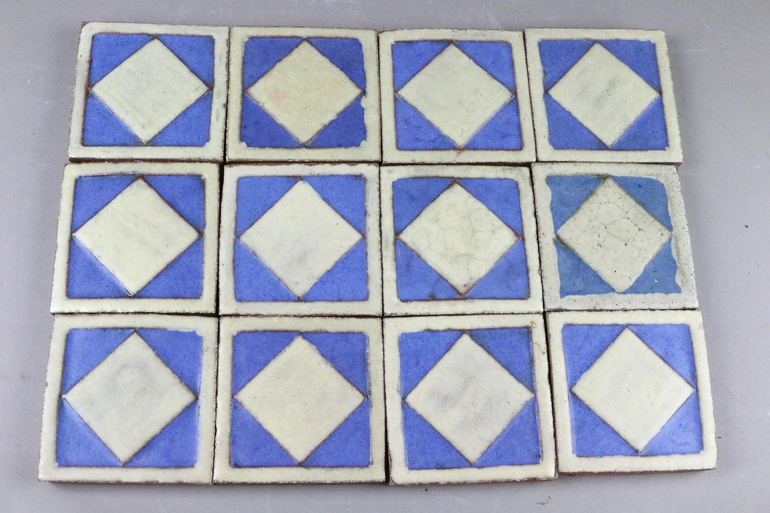 Grueby 4x4 Blue Diamond Tile Lot, 12: Grueby 4x4 Blue Diamond Tile lot, 12