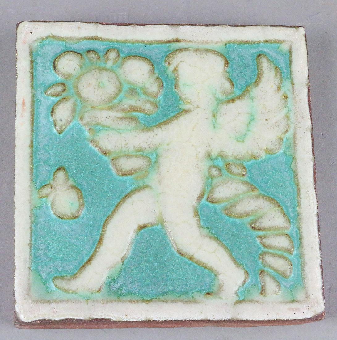 Grueby Cupid Figural Tile 6x6 Green (1 of 2)
