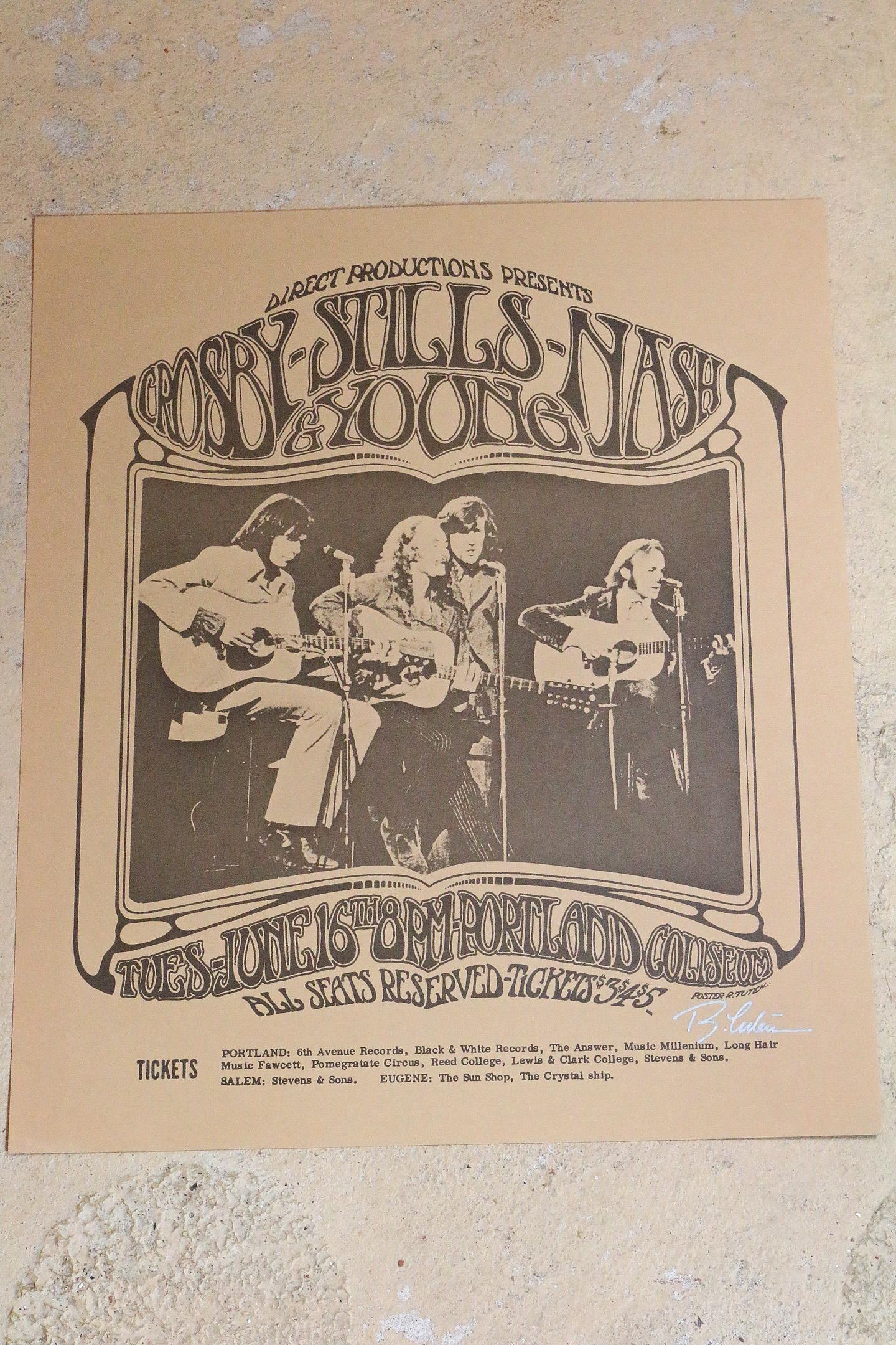 CSNY Concert Poster Portland Coliseum Signed R Tutten (1 of 2)